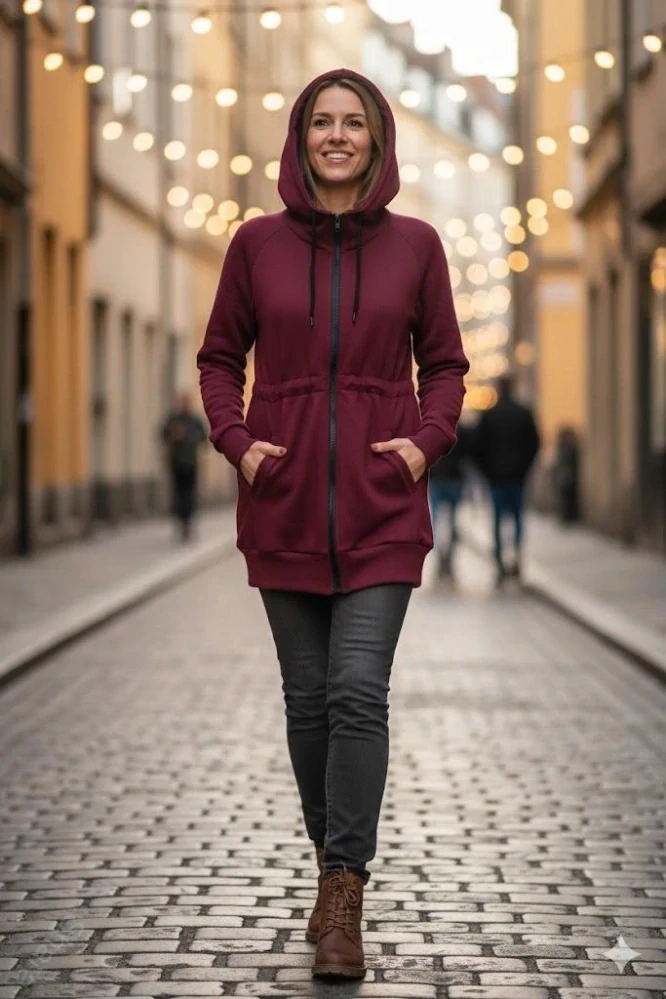 Nosící dlouhá mikina Shara - Warmkeeper - Vínová