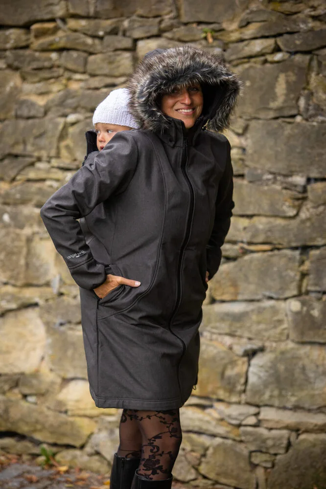 Angel Wings softshell kabát s kožíškem - šedý melír
