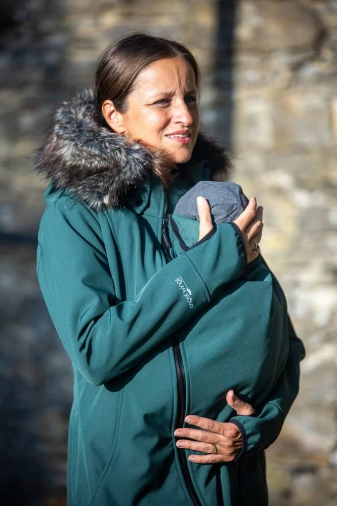 Angel Wings softshell kabát s kožíškem - tmavě zelený 