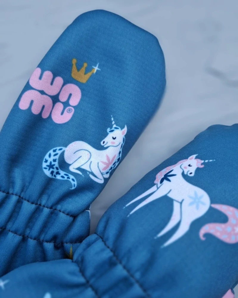 Dětské softshellové rukavice Wamu - Jednorožci petrolej 