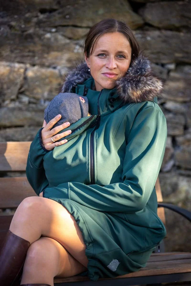 Angel Wings softshell kabát s kožíškem - tmavě zelený 