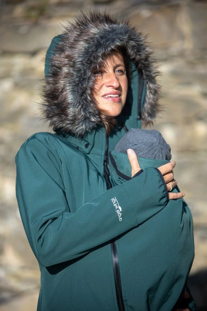 Angel Wings softshell kabát s kožíškem - tmavě zelený 